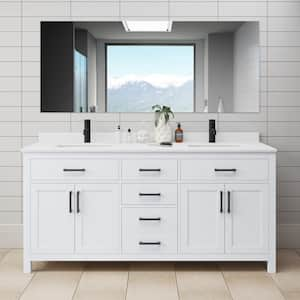 Beckett 72 in. W x 22 in. D x 35 in. H Double Sink Bath Vanity in White with White Cultured Marble Top