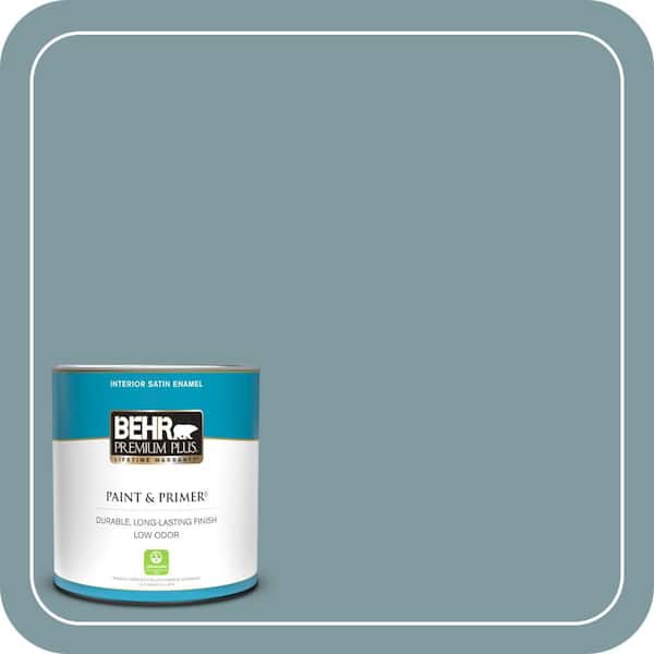 BEHR PREMIUM PLUS 1 qt. #ECC-56-3 Lake View Satin Enamel Low Odor Interior Paint & Primer