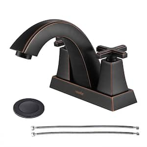 4 in. Centerset Double Handle Bathroom Faucet with Pop Up Drain in Oil Rubbed Bronze