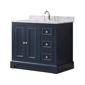 Kingswood 36 in. x 23 in. D x 33 in. H Single Bath Vanity in Blue with White Carrara Marble Top