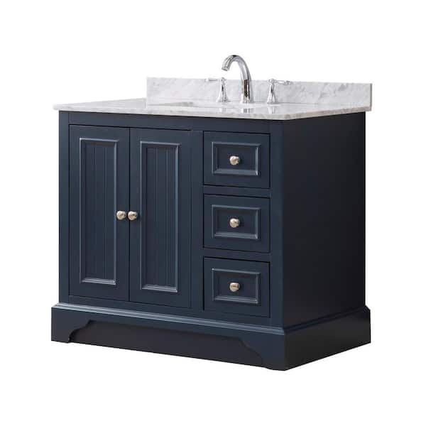 Direct vanity sink Kingswood 36 in. x 23 in. D x 33 in. H Single Bath Vanity in Blue with White Carrara Marble Top