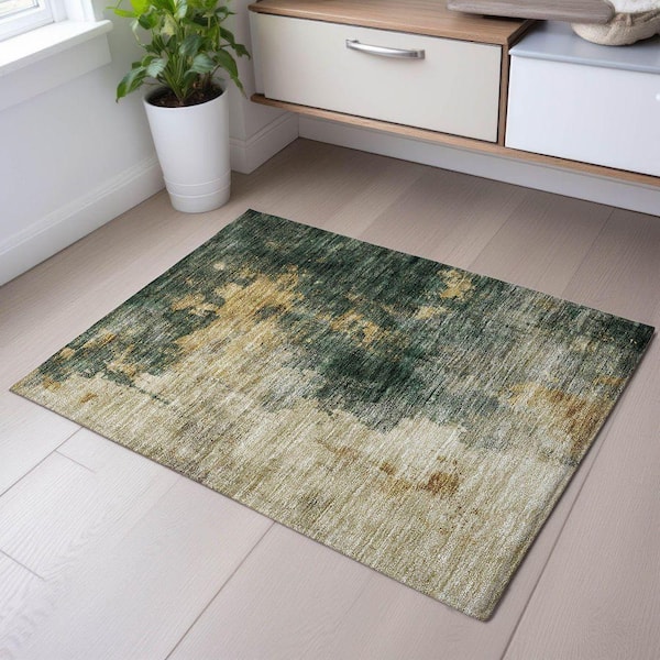 Mayfield Premium Machine Washable Abstract AMF1072 Fern 2 ft. x 3 ft. Area Rug
