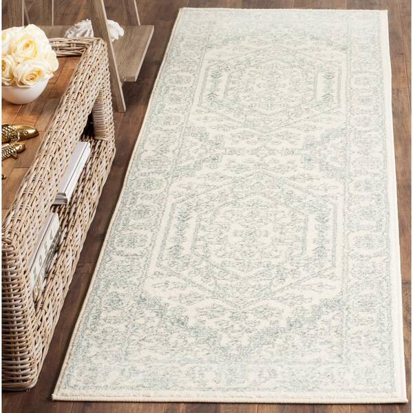 Adirondack Ivory/Slate 3 ft. x 12 ft. Border Medallion Runner Rug