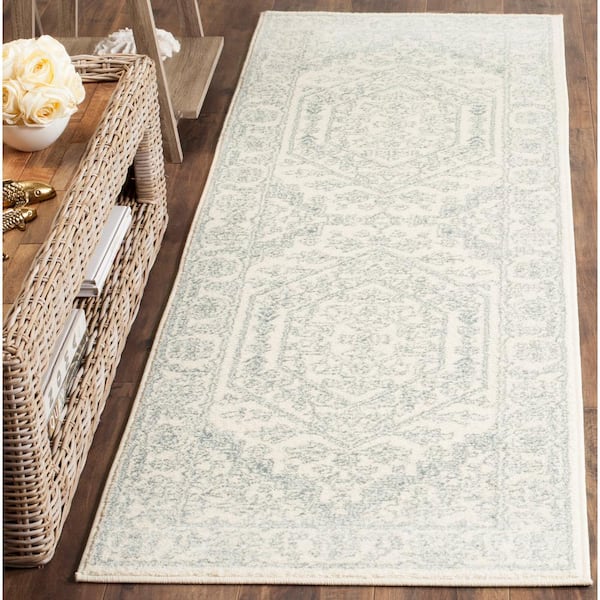 Adirondack Ivory/Slate 3 ft. x 14 ft. Border Medallion Runner Rug