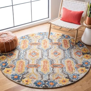 Trace Gray/Blue 8 ft. x 8 ft. Trellis Round Area Rug