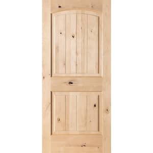 24 in. x 80 in. Knotty Alder 2 Panel Top Rail Arch with V-Groove Solid Wood Core Interior Door Slab
