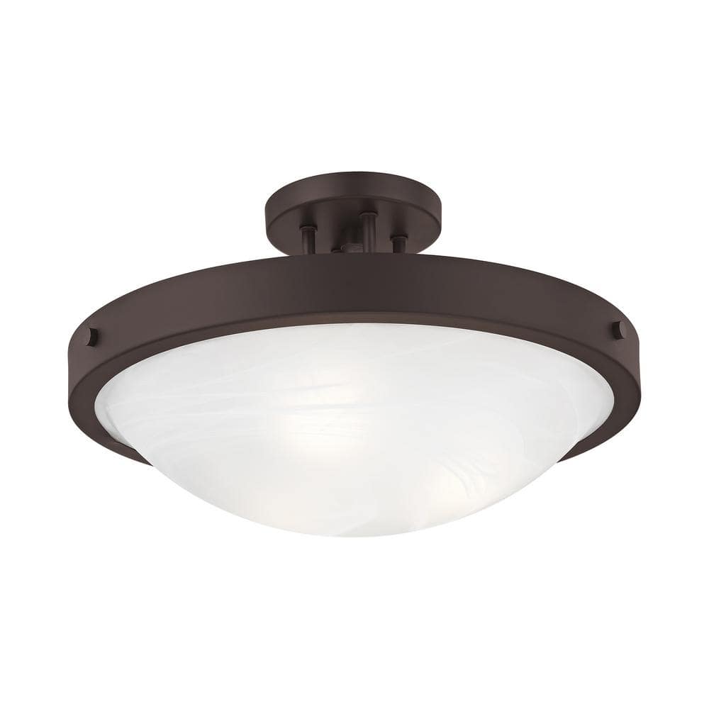Elegant Bronze 3-Light Semi-Flush Mount with White Alabaster Glass