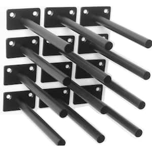 6 in. Black Solid Steel Floating Shelf Bracket Blind Shelf Supports with Screws and Wall Plugs (8-Pack)