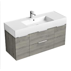 Derin 47.6 in. W x 18.1 in. D x 25.2 in. H Modern Bathroom Vanity in Grey Oak With White Ceramic Top