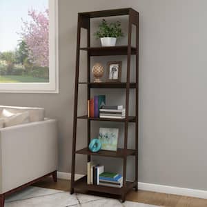 71 in. Dark Brown Wood 5-Shelf Standard Bookcase