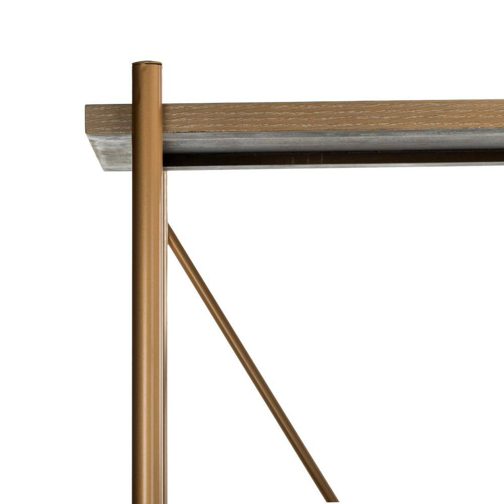Rustic Oak and Gold Quintuple-Tier Etagere