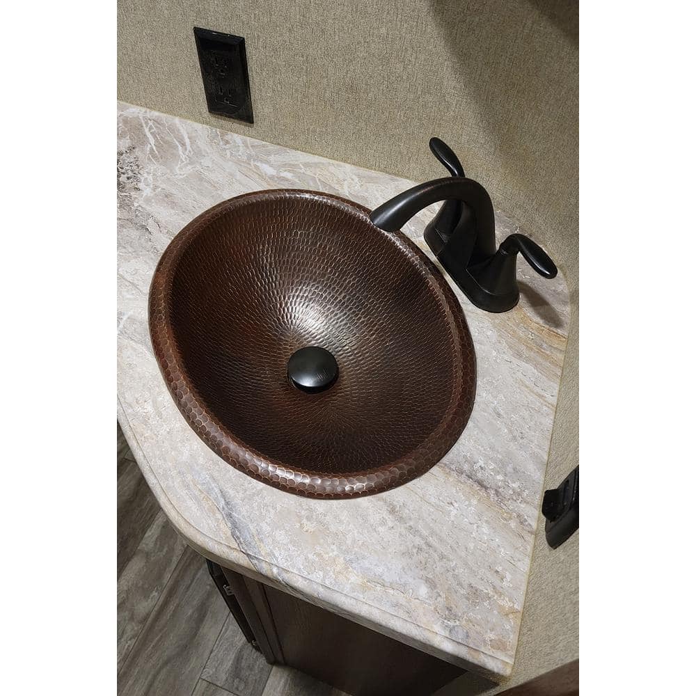 17" Oval Hammered Copper Bathroom Sink with Oil Rubbed Bronze Finish