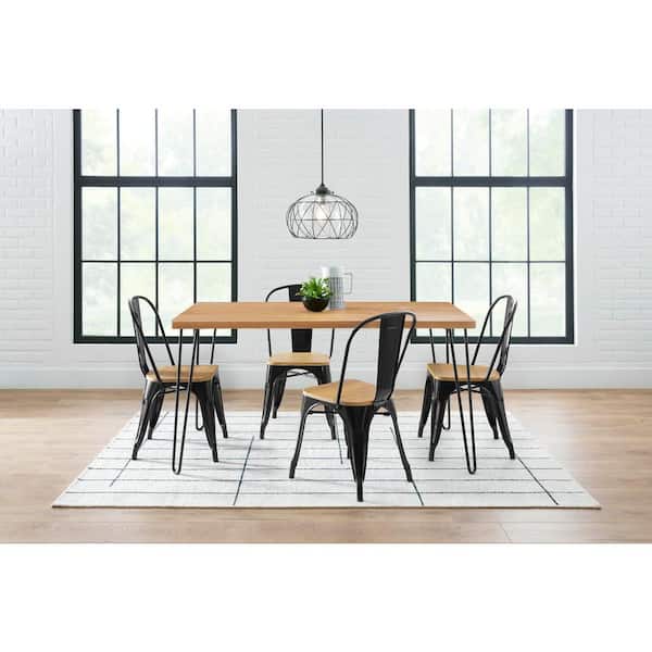 StyleWell Banyan Honey Brown Wood Rectangular Dining Table for 6 with Metal Hairpin Legs (59 in. L x 29.7 in. H)