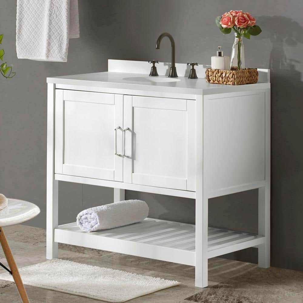 Bennet 36" White Pine Freestanding Vanity Cabinet with Shelf