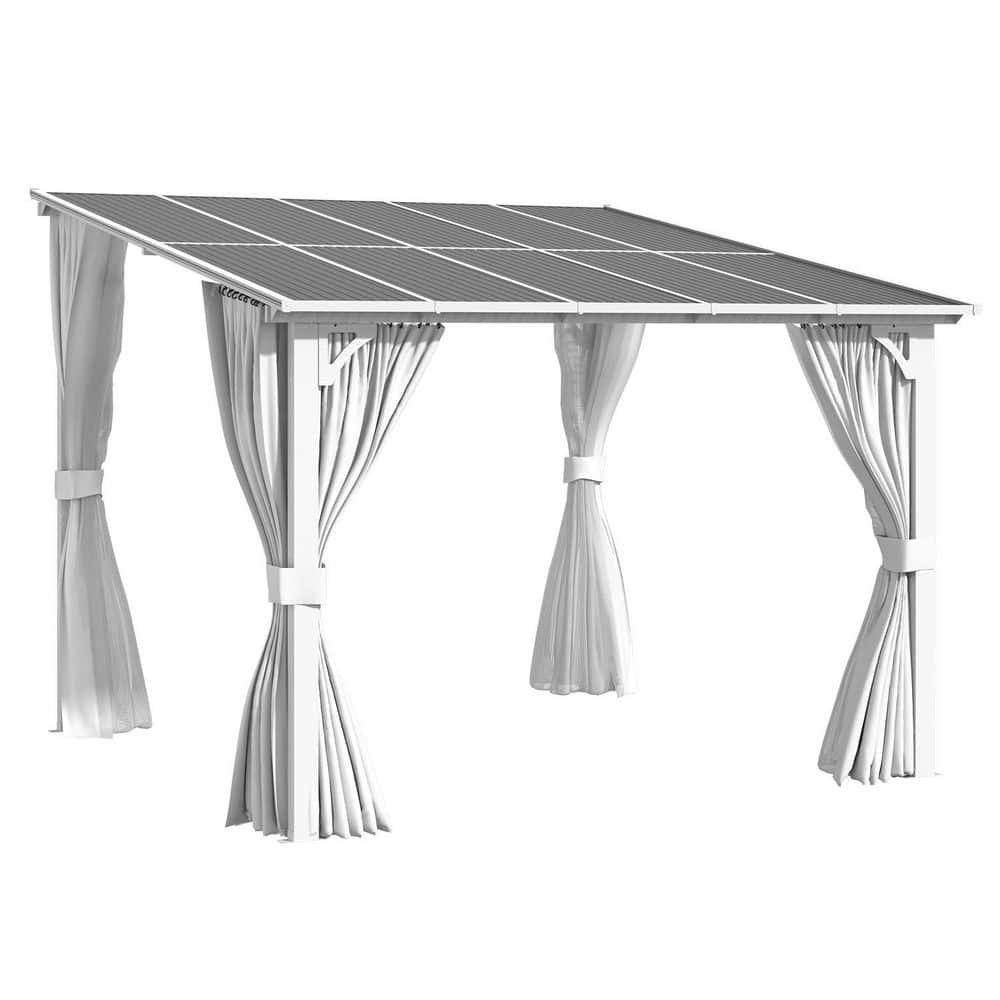 10 ft. x 10 ft. Outdoor Hard Top Gazebo for Patio, Large Wall-Mounted Lean to Pergola with Curtains and Netting, White price history on PriceWatchPro