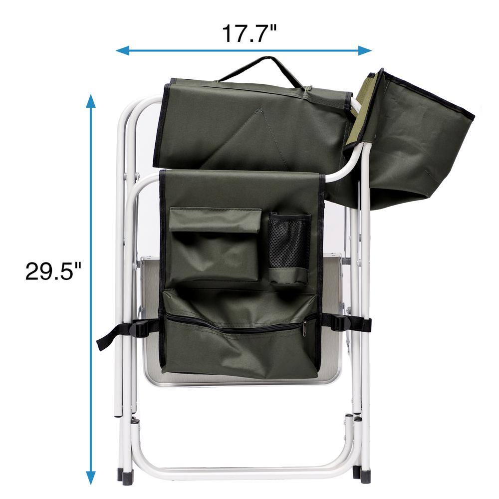 Green Aluminum Folding Director's Chair with Side Table