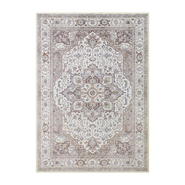 Rylan Cream Beige 5 ft. x 7 ft. Woven Oriental Polyester Area Rug