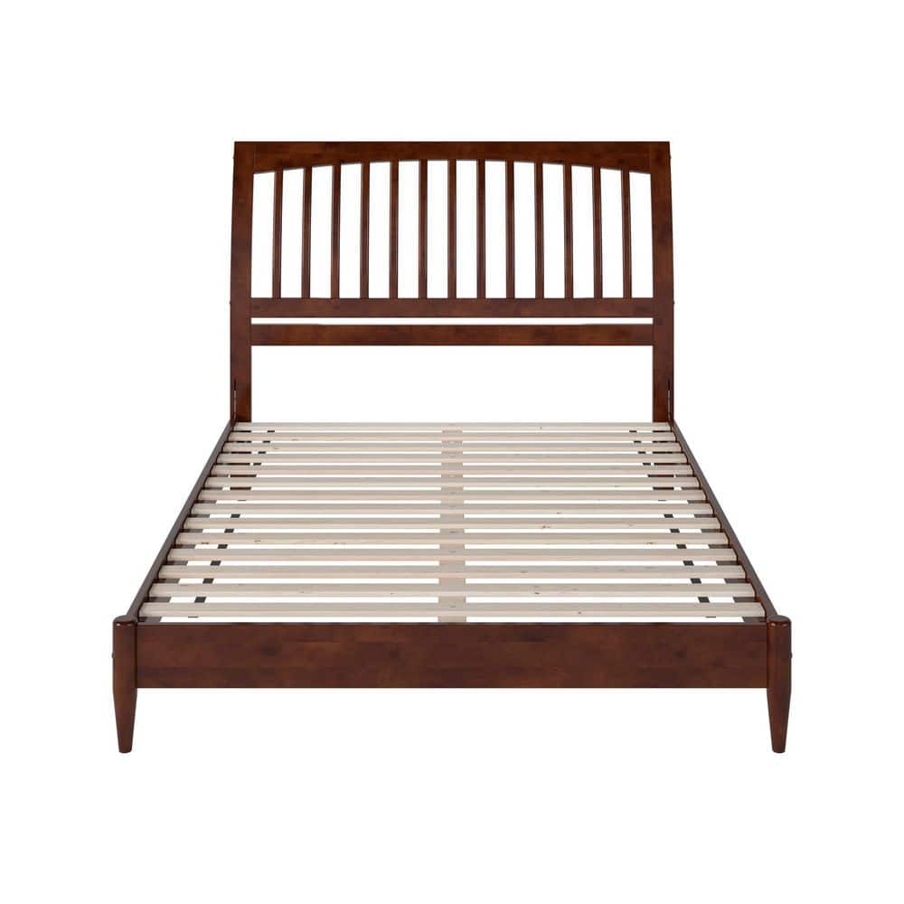 Orleans Queen Walnut Wood Low Profile Sleigh Platform Bed