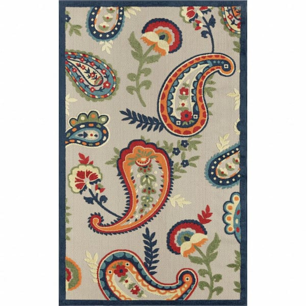 Blue 4 ft. x 6 ft. Woven Paisley Polypropylene Rectangle Indoor/Outdoor Area Rug