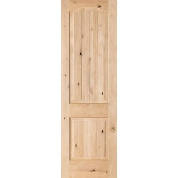 Krosswood Doors 28 in. x 96 in. Knotty Alder 2 Panel Top Rail Arch with ...