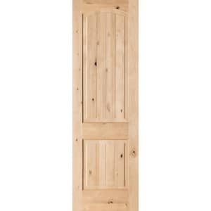 24 in. x 96 in. Rustic Knotty Alder 2-Panel Top Rail Arch V-Groove Unfinished Wood Front Door Slab