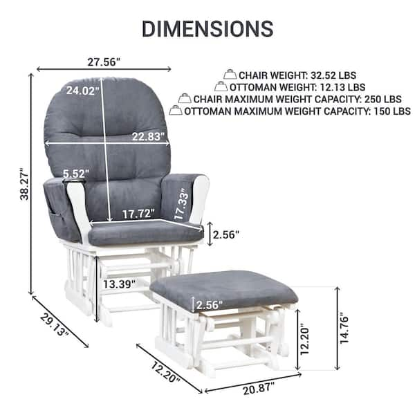 White Dark Gray Glider and Ottoman Set Nursery Rocking Chair with Ottoman for Breastfeeding Maternity Reading Napping