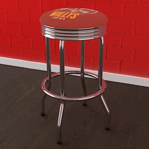 Jeep Willys Red 29 in. Orange Backless Metal Bar Stool with Vinyl Seat