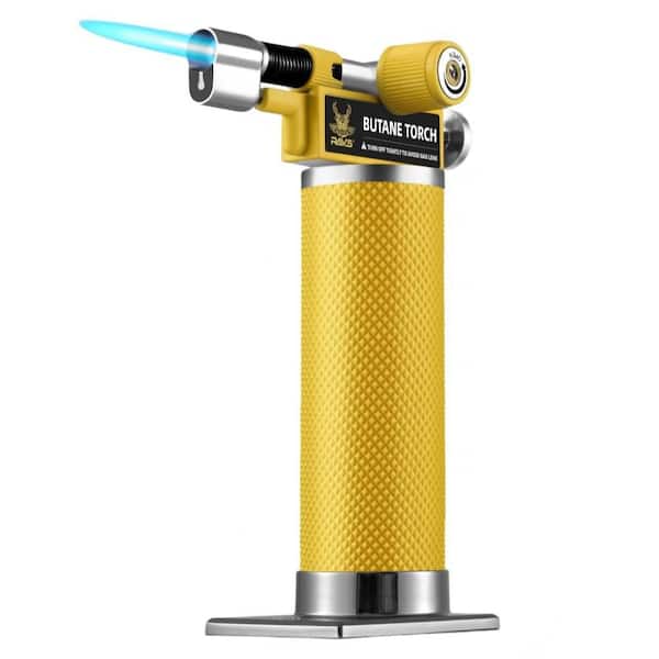 Metal, Yellow Butane Torch Lighter with Dual Flame, Adjustable Flame, Refillable, For Baking (Butane Not Included)