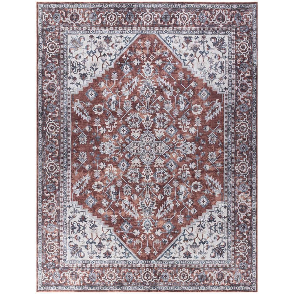 Machine Washable Series 1 Brick Ivory 9 ft. x 12 ft. Distressed Traditional