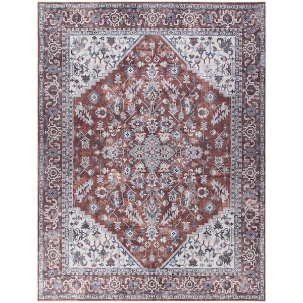 Unbranded Machine Washable Series 1 Brick Ivory 9 ft. x 12 ft. Distressed Traditional Area Rug