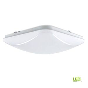14 in. Low-Profile Square 1-Light White LED Puff Flush Mount