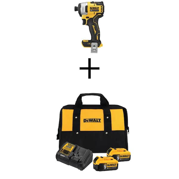 DEWALT ATOMIC 20V MAX Cordless Brushless Compact 1/4 in. Impact Driver, (2) 20V 5.0Ah Battery, Charger, and Bag