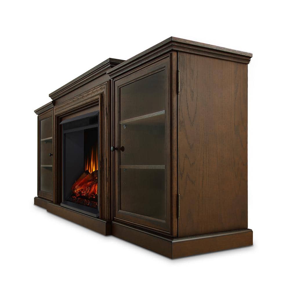 Chestnut Oak 72" TV Stand with Electric Fireplace and Glass Cabinets