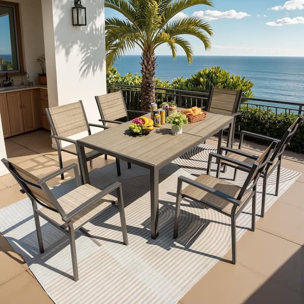 Alfresco Bronze 7-Piece Metal Rectangle Outdoor Dining Set