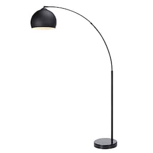 Arquer Arc Floor Lamp with Black Shade and Black Marble Base