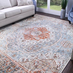 Bodhi Canal Blue 7 ft. 10 in. x 10 ft. Oriental Medallion Canal Indoor Farmhouse Polypropylene Area Rug