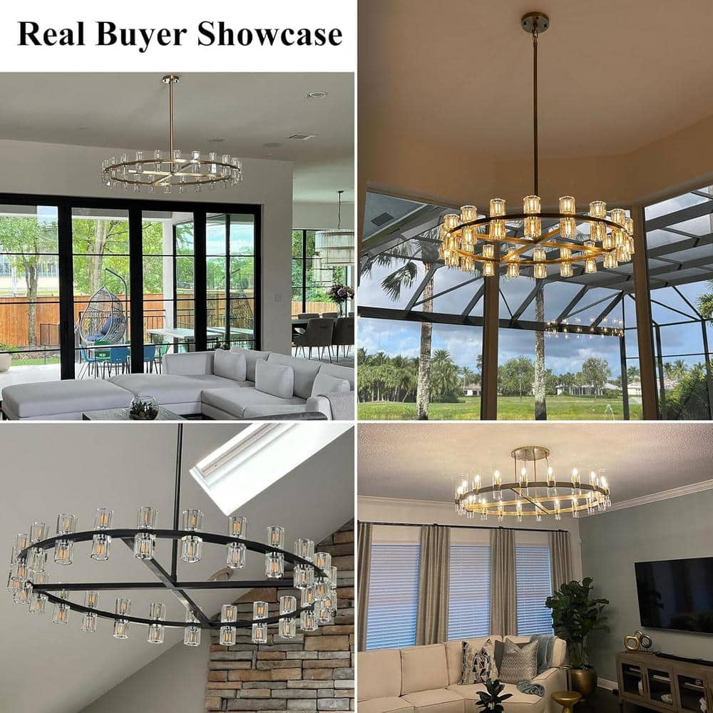 36-Light Gold Round Crystal Chandelier with LED Bulbs