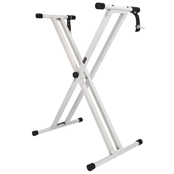 Adjustable Digital Electric Piano Keyboard Cooling Stand Double X-Style for 61 76 88-Keys with Locking Strap in White