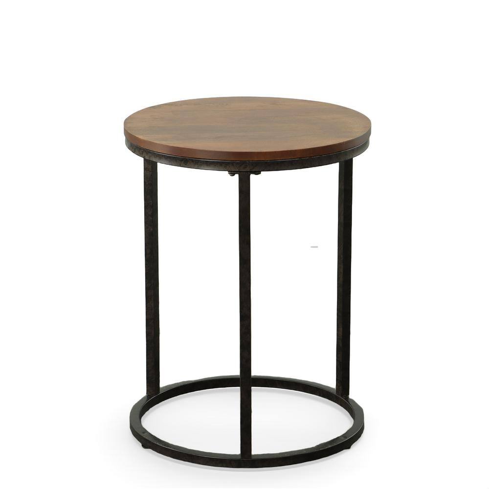 Orson 18" Round Chestnut Wood Veneer Top Accent Table with Black Metal Frame