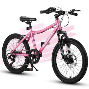 20 in. 7 Speed Montain Bike in Pink with Front Suspension Disc U Brake for Boys and Girls