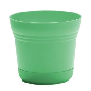 Saturn 9.75 in. L x 9.75 in. W x 8.5 in. H 6 qt. Mint Green Indoor/Outdoor Plastic Planter with Saucer