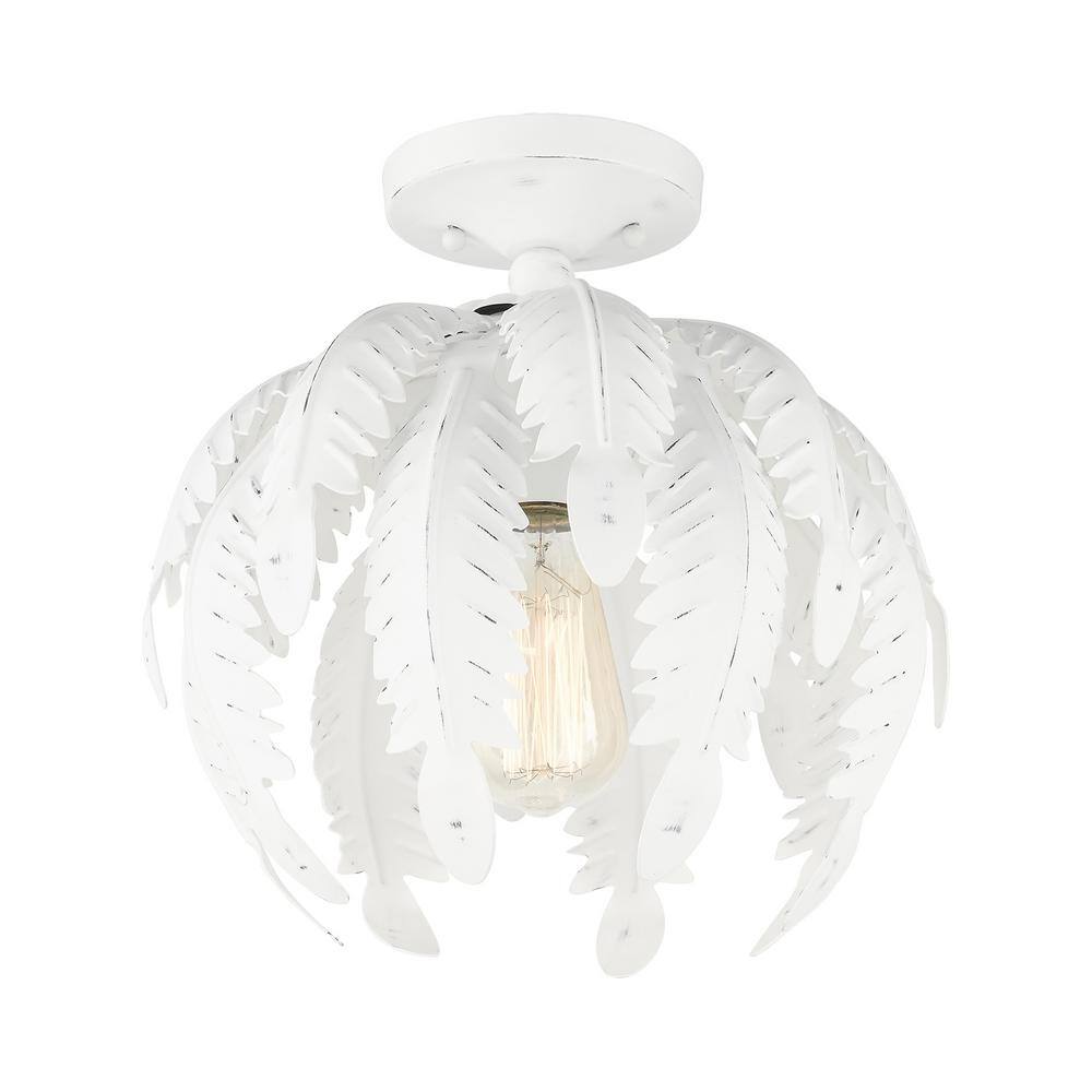 Antique White Metal Acanthus Leaf LED Semi-Flush Bowl Light