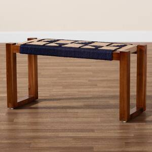 Jerilyn Navy Blue and Natural Brown Accent Bench 31.5 in.
