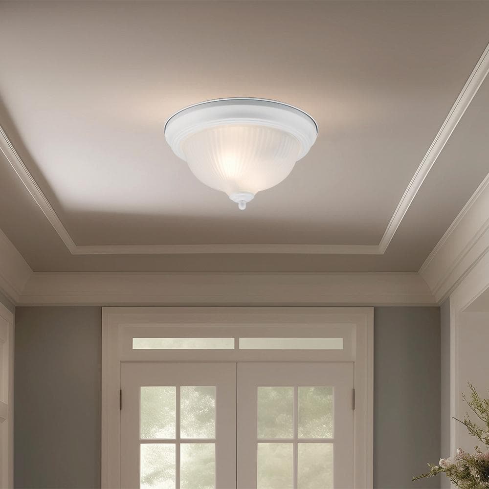 PRIVATE BRAND UNBRANDED 11.25 in. 2-Light White Flush Mount Ceiling ...