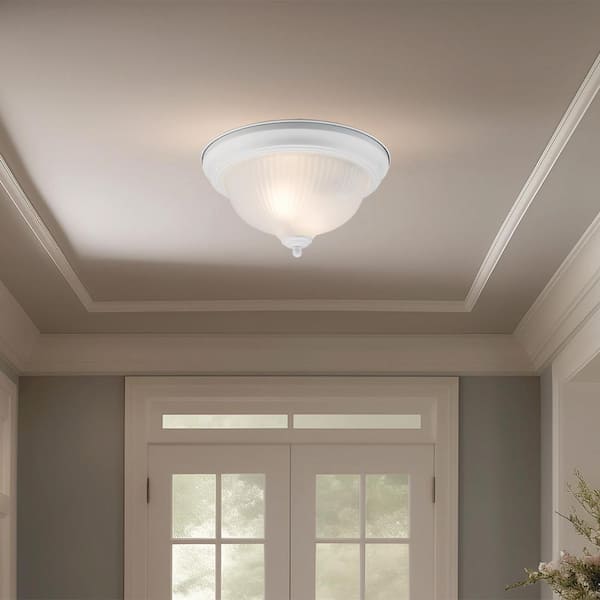 PRIVATE BRAND UNBRANDED 11.25 in. 2-Light White Flush Mount Ceiling Light Fixture with Frosted Swirl Glass Shade