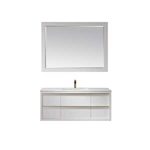 Morgan 48 in. Single Bathroom Vanity Set in White and Composite Carrara White Stone Countertop with Mirror