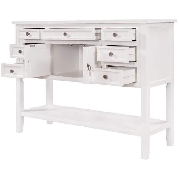 Donason 47.05 in. White Standard Rectangle Wood Console Table with 2-Drawers, 2-Cabinets and 1-Shel