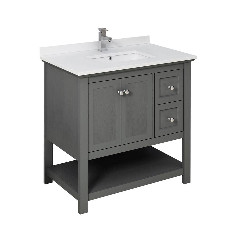 Manchester Regal 36 in. W Bathroom Vanity in Gray Wood with QuartzStone Vanity Top in White with White Basin -  Fresca, FCB2336VG-CWH-U