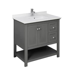 Manchester Regal 36 in. W Bathroom Vanity in Gray Wood with QuartzStone Vanity Top in White with White Basin
