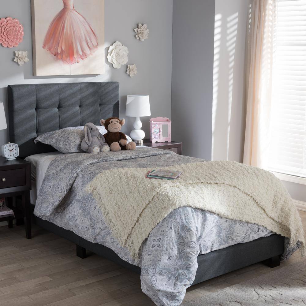 Brookfield Twin Charcoal Gray Tufted Upholstered Bed